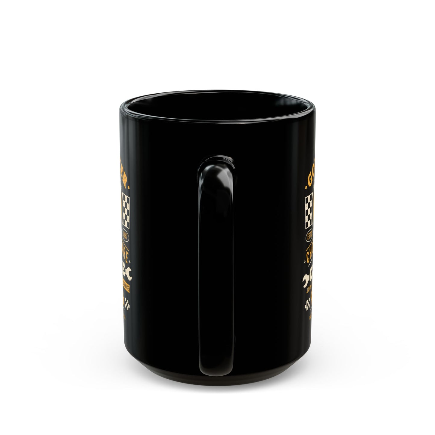 Gold Saucer Garage Vintage Black Mug