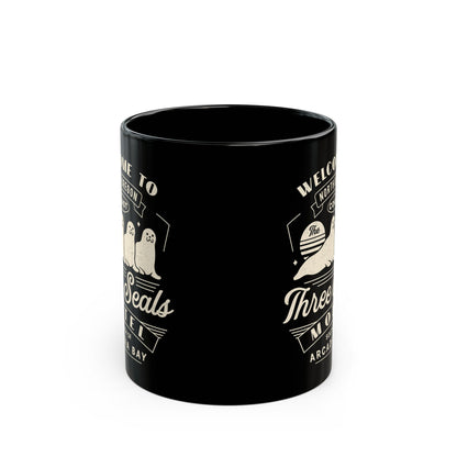 Three Seals Motel Emblem Black Mug