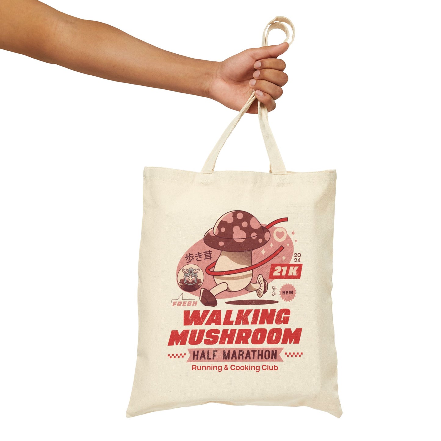 Walking Mushroom Marathon Cotton Canvas Tote Bag