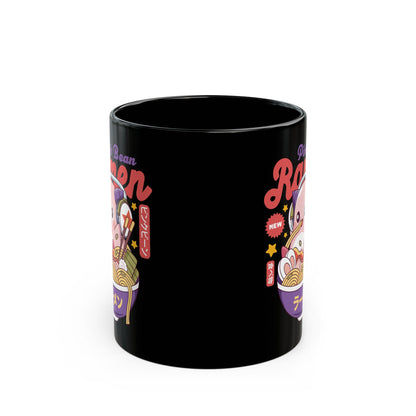 Pink Bean Ramen Kawaii Black Mug