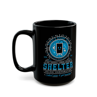 Cabin Coins Stamp Club Emblem Black Mug