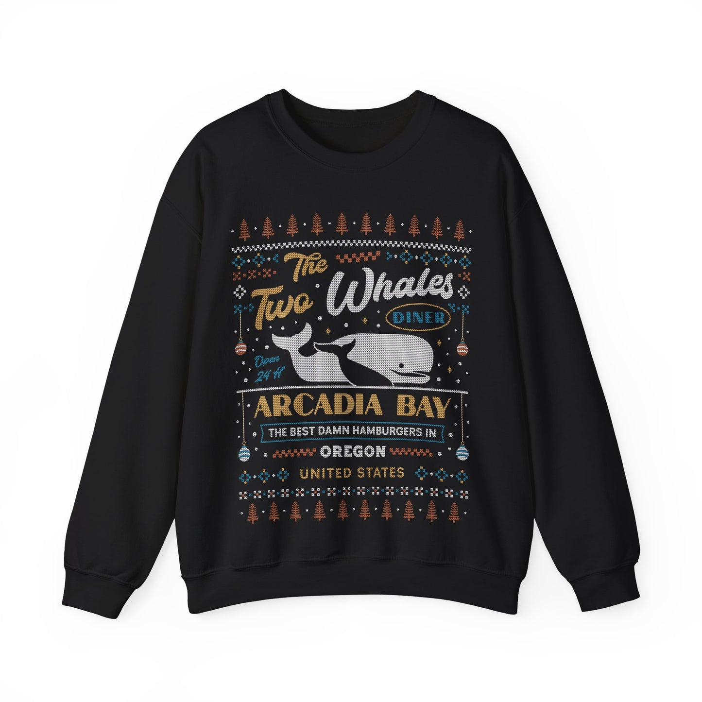 Two Whales Diner Ugly Sweater Unisex Crewneck Sweatshirt