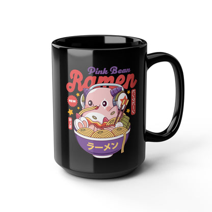 Pink Bean Ramen Kawaii Black Mug