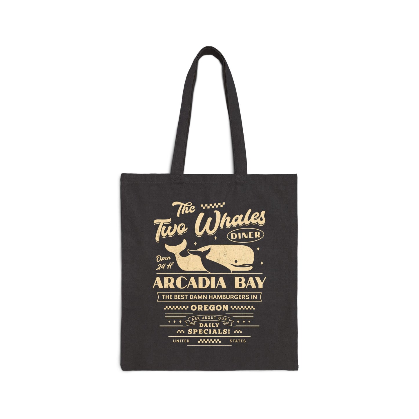 The Two Whales Diner Emblem Cotton Canvas Tote Bag