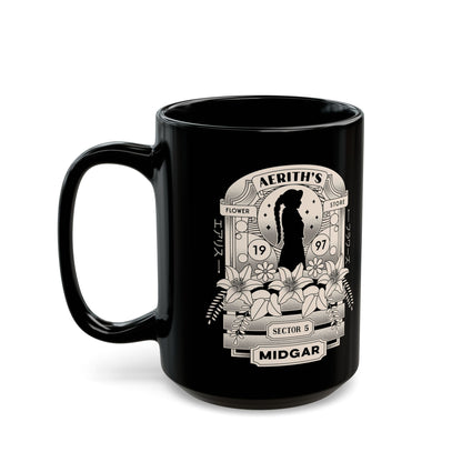 Aerith And Flowers Black Mug