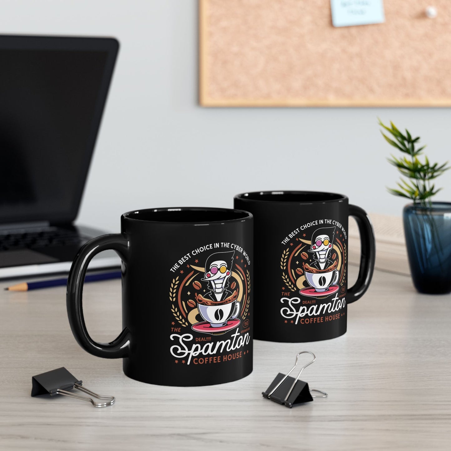 Spamton Coffee Emblem Black Mug