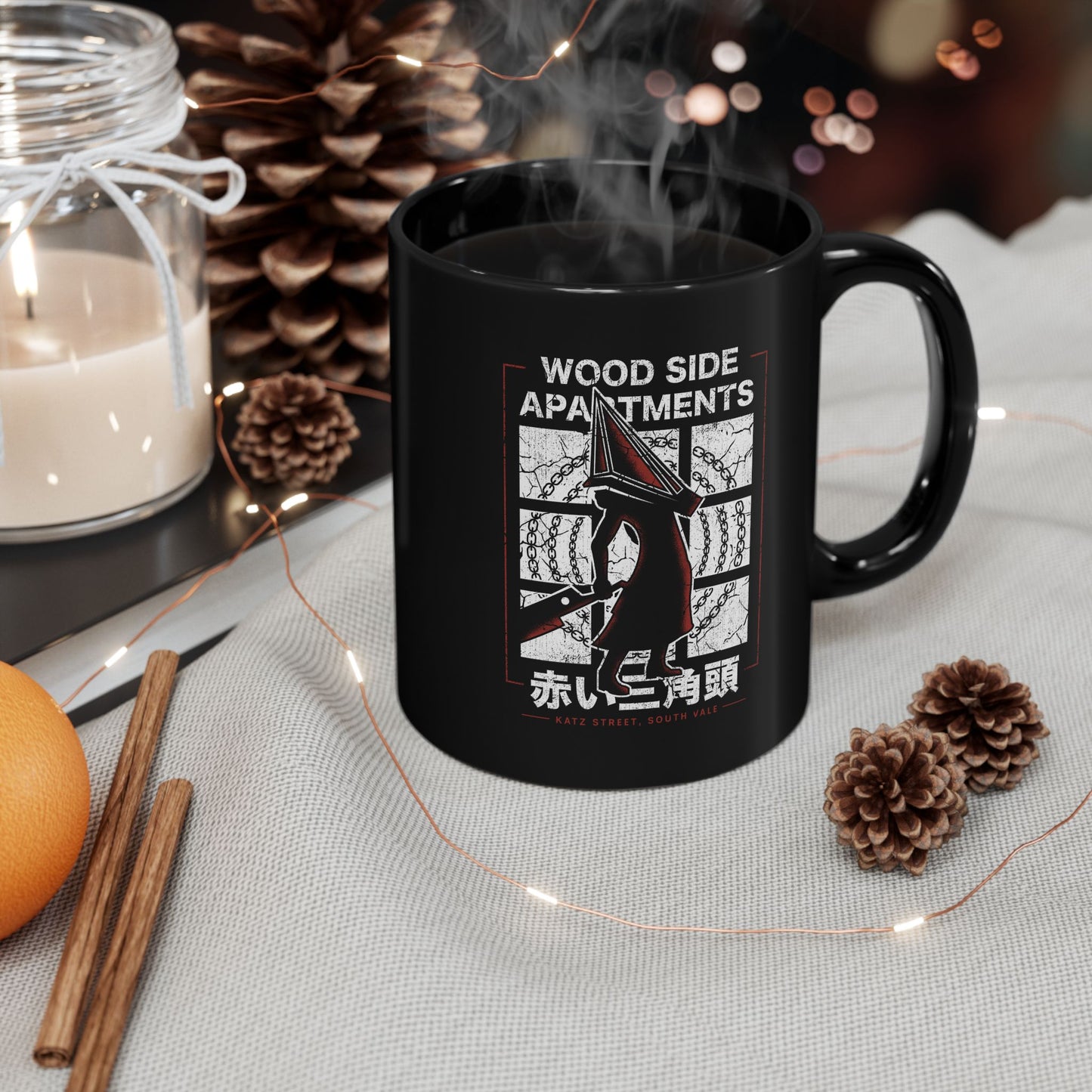 Wood Side Apartments Monster Black Mug