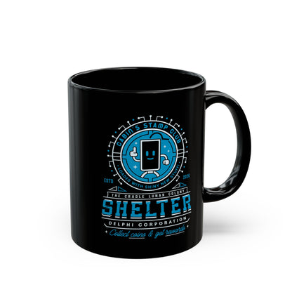 Cabin Coins Stamp Club Emblem Black Mug
