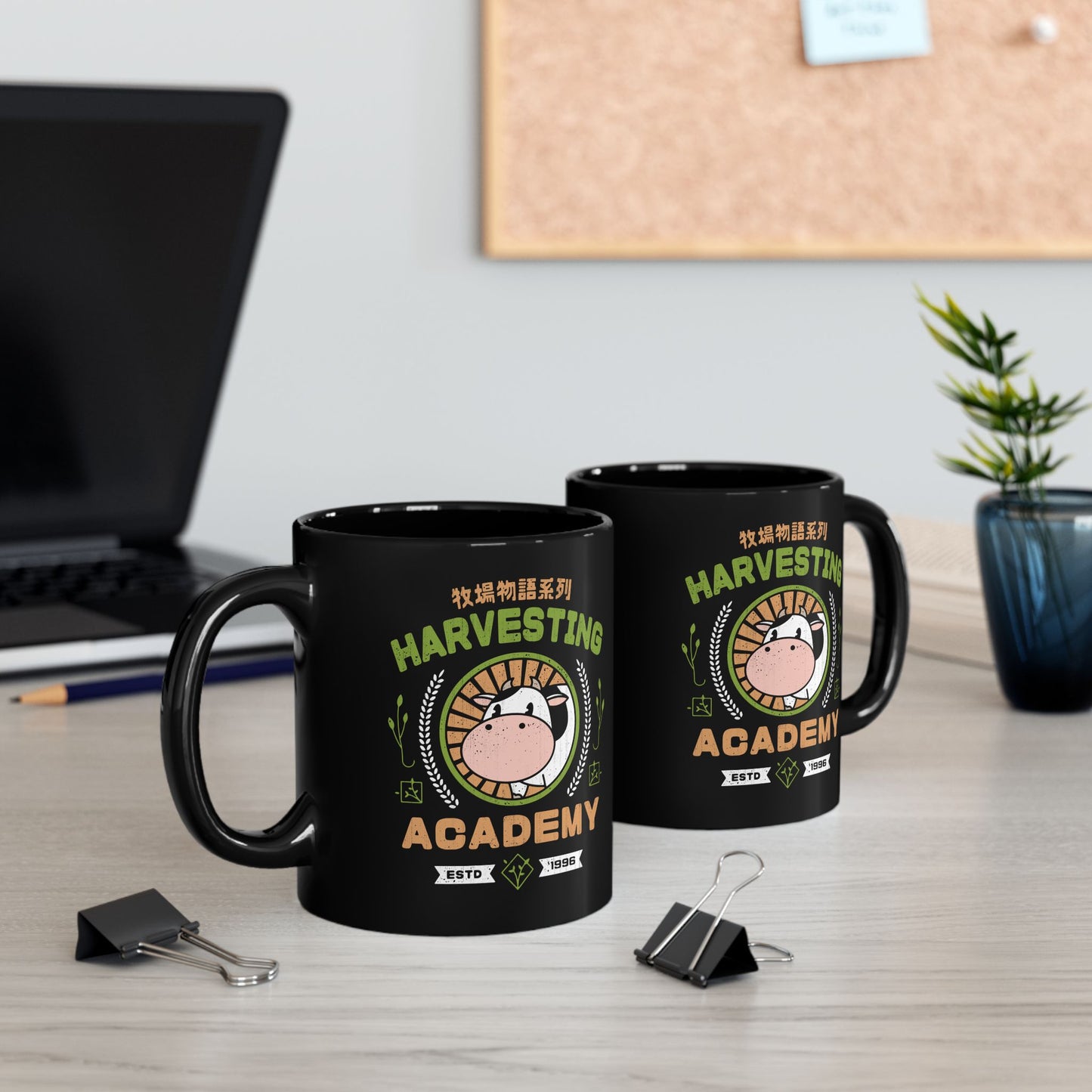 Kawaii Harvesting Academy Black Mug