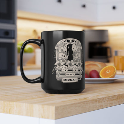 Aerith And Flowers Black Mug