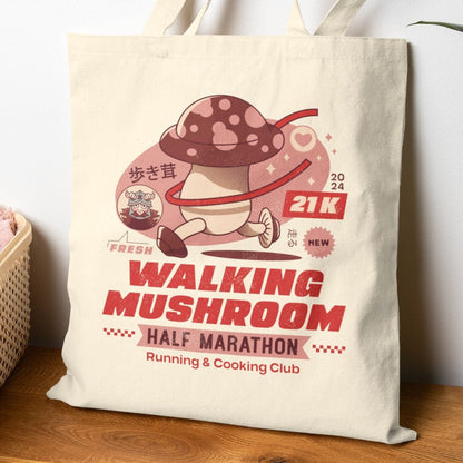 Walking Mushroom Marathon Cotton Canvas Tote Bag